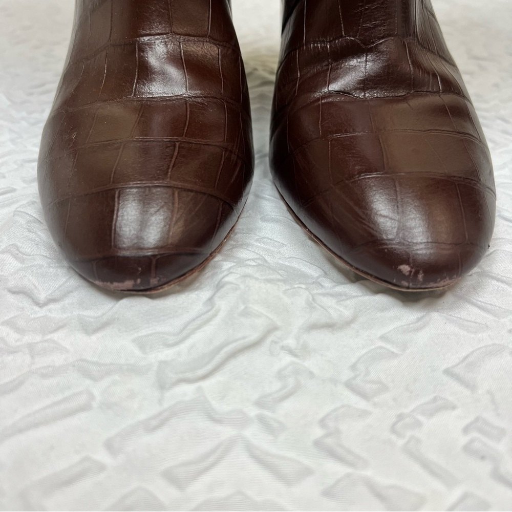 Loeffler Randall Goldy Croc Embossed Tall Boots Brown - Picture 8 of 14